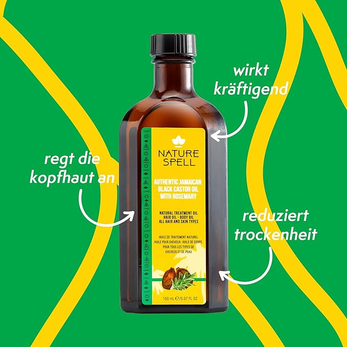 Nature Spell Jamaican Black Castor and Rosemary Oil Blend for Hair & Scalp, Pre-Diluted Oil to Strengthen Roots and Smooth Strands, For All Hair Types, Vegan, 5.07 Fl Oz