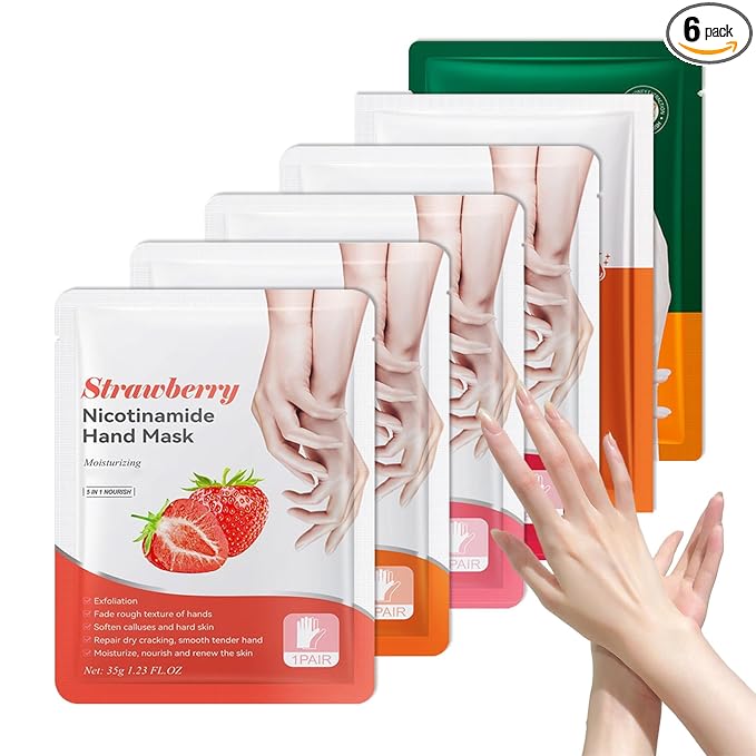 6 Pairs Hand Masks Moisturizing Gloves, Hydrating Hand Mask Moisturizer Gloves Care for Dry Cracked Hands, Smooth Long Lasting Soft Firming Hand Mask Gift Set for Men Women（C