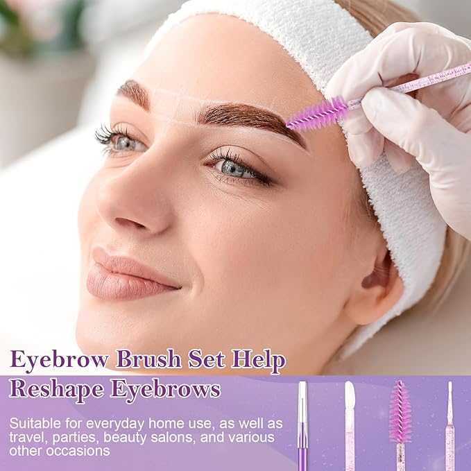 230 Pcs Brow Lamination Supplies with Plastic Box Crystal Purple Micro Eyebrow Brush Spoolies Disposable Lip Applicators Eyelash Brush Mascara Wands Micro Swabs Brow Lamination Kit for DIY Eyelash