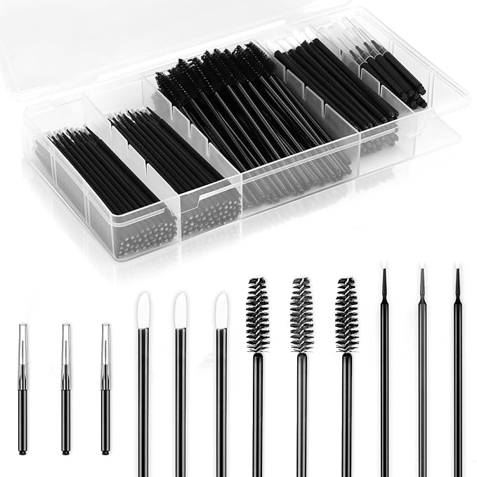 230 Pcs Brow Lamination Supplies with Plastic Box Black Micro Eyebrow Brush Spoolies Disposable Lip Applicators Eyelash Brush Mascara Wands Micro Swabs Brow Lamination Kit for DIY Eyelash