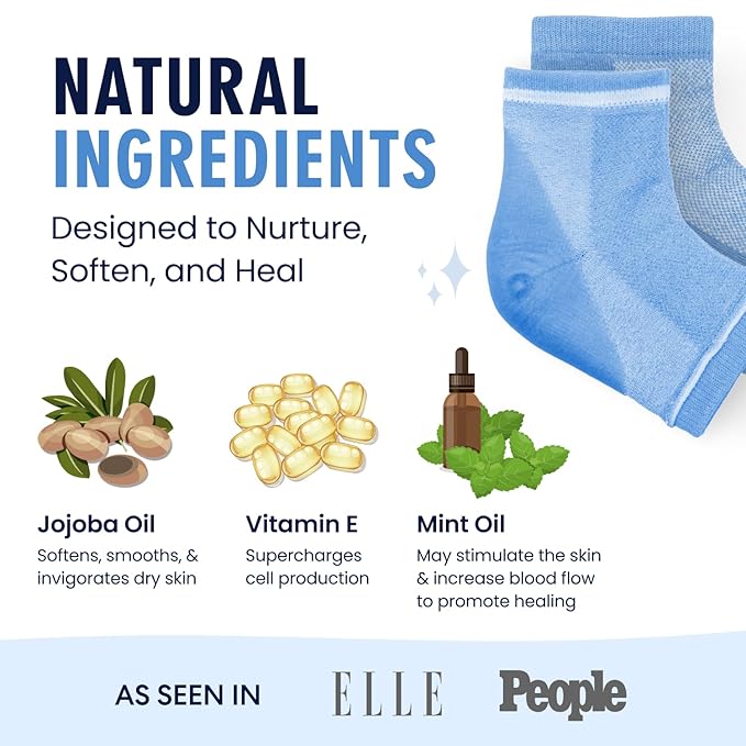 Dr. Frederick's Original Moisturizing Heel Socks for Dry Cracked Heels Treatment - Infused with Olive Oil, Jojoba Oil and Vitamin E - 2 Pairs - Self Care Gifts for Women & Men - Blue Jojoba