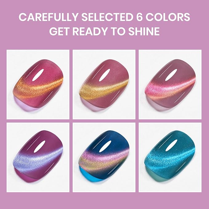 Quick Dry Cat Eye Nail Polish Set, Magnetic Nail Polish Non Gel, Air Fast Dry Cateye Nail Lacquer with Magnet High Glossy DIY Salon for Women Girl