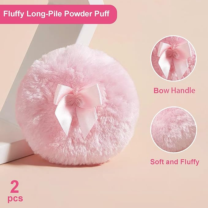 5 Pieces Large Body Powder Puff and Powder Container, Crystal Case for Dust Puff, Powder applicator with Box for Face and Body (Amber, Crown)