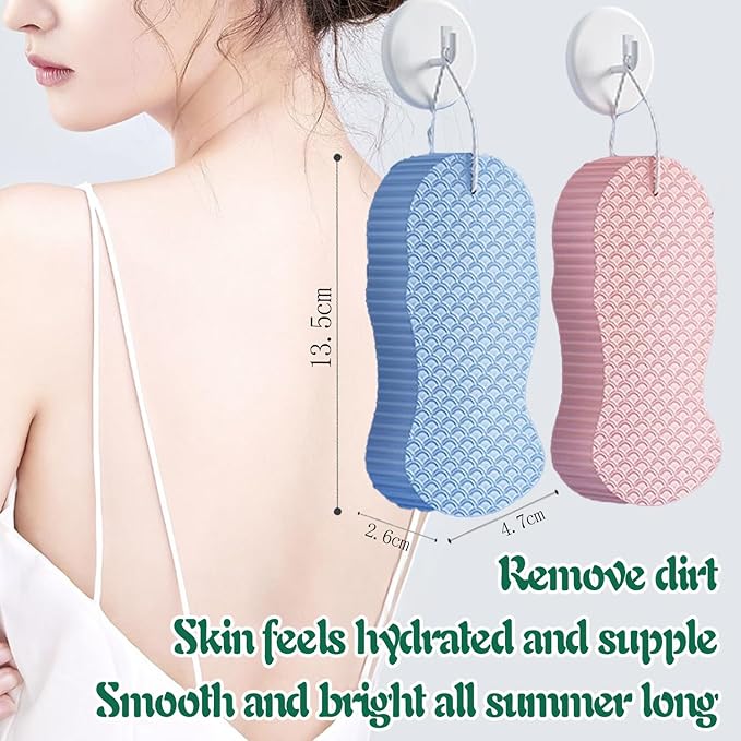 2pcs Magic Exfoliating Body Scrubber,3D Super Soft Exfoliating Bath Sponge,Removes Dead Skin from Body-Skin Friendly and Reusable for Adults Children and Pregnant Women(Blue+Pink