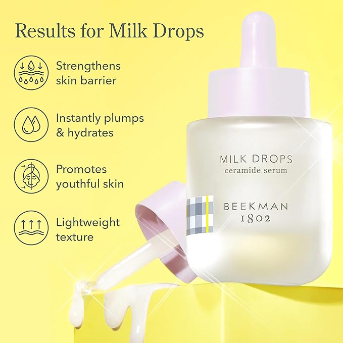 Beekman 1802 Milk Drops Ceramide Face Serum – Hydrating Barrier Serum with Goat Milk, Ceramides, Squalane & Hyaluronic Acid – Lightweight, Fragrance Free – For Oily & Acne-Prone Skin – 0.5 fl oz