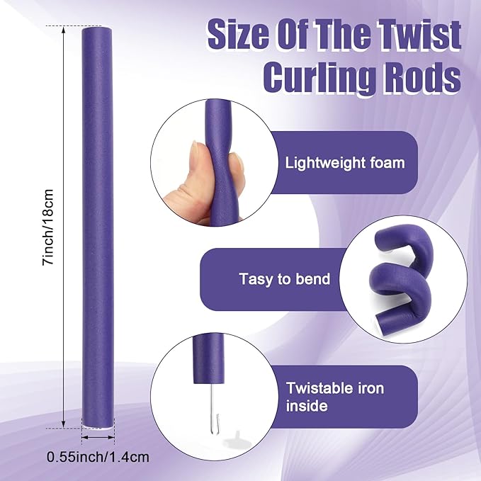 30 Pcs Heatless Hair Curlers 7 x 0.55 Inch Flexible Curling Rods Soft Foam Rollers No Heat Bendable Hair Rods Roller for Women Short Medium Long Hair, Purple