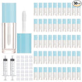 50pcs 2.5ml Empty Lip Gloss Containers Lip Gloss Tubes with Wand Cute 0.08oz Clear Refillable Lipgloss Making Supplies Kit for DIY Makeup + 2pcs Syringes (Blue)