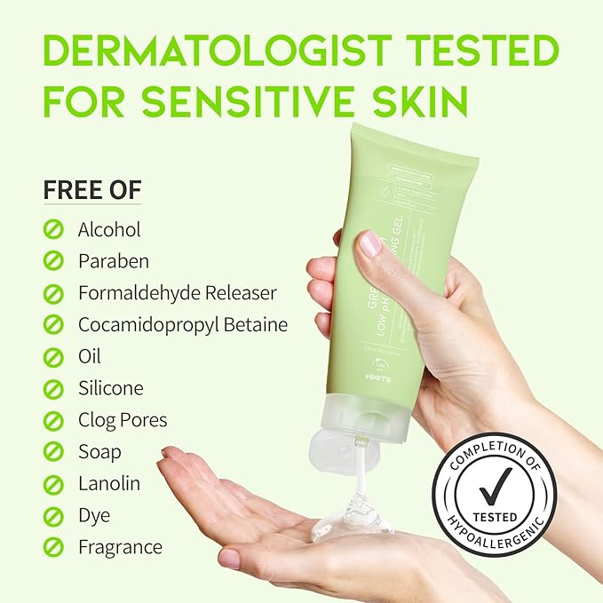 #OOTD Hydrating Facial Cleanser, Gentle Soothing Korean Cleanser Face Wash for Acne-prone Sensitive Skin. Green Plum Low pH Cleansing Gel 200ml 6.76 Fl. Oz.