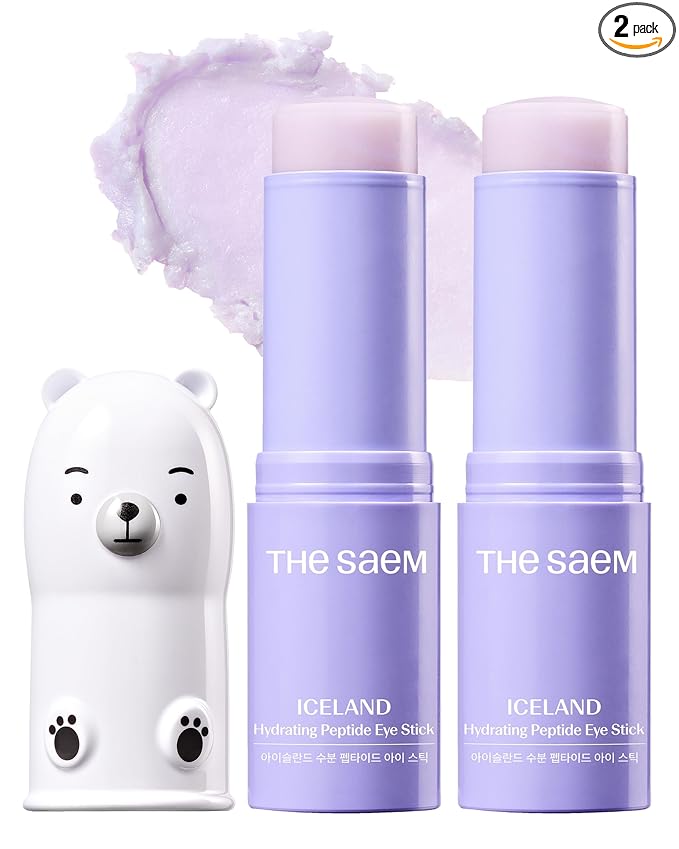 THESAEM Iceland Hydrating Peptide Eye Stick 0.38 oz 2 Pack - Elasticity, Cooling, Moisturizing Eye Balm for Loose Skin – Under Eye Treatment - Balm to Smooth Skin Texture - Daisy Flower Scent