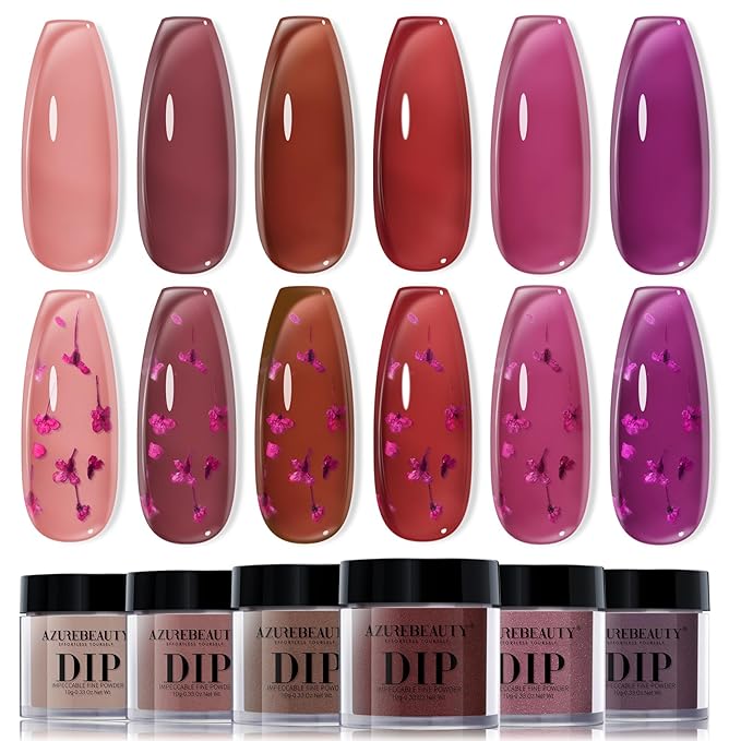 AZUREBEAUTY Dip Powder Set, 6 Pcs Blush Pink Jelly Dipping Powder, French Nail Art Starter Manicure Kit for Salon Quality & DIY at Home