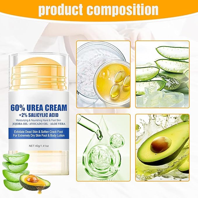 60% Urea Foot Cream Stick for Dry Cracked Feet, Intensive Heel Balm with Salicylic Acid & Tea Tree Oil, Moisturizing Foot Repair Treatment for Callus & Dead Skin, Non-Greasy & Easy to Apply (Style 2)