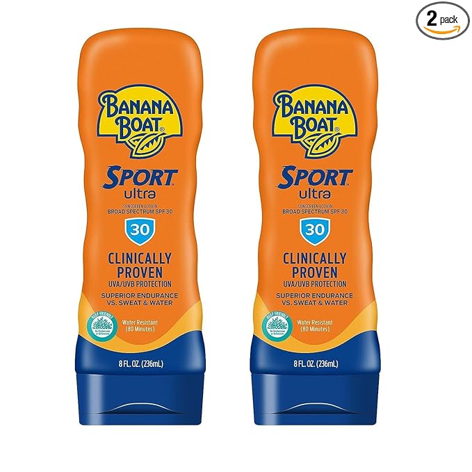 Banana Boat Sport Performance Broad Spectrum SPF 30 Sunscreen Lotion, Swim Splash - Up to 80 Minutes Water Resistant, 8 fl oz, 2-Pack