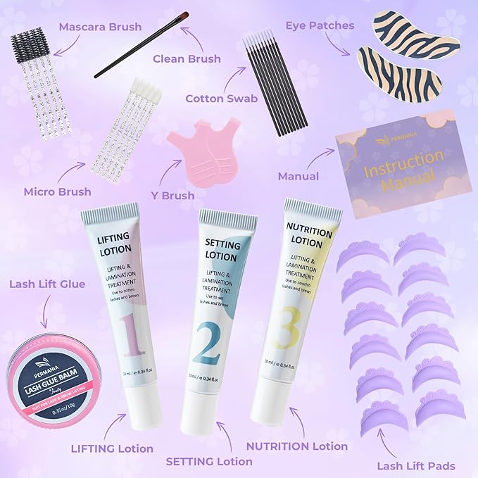 PERMANIA Eyes Open Korean Lash Lift Kit, Easy Use at Home for Eyelash Lifting with Detailed Instruction, Salon Results Instant