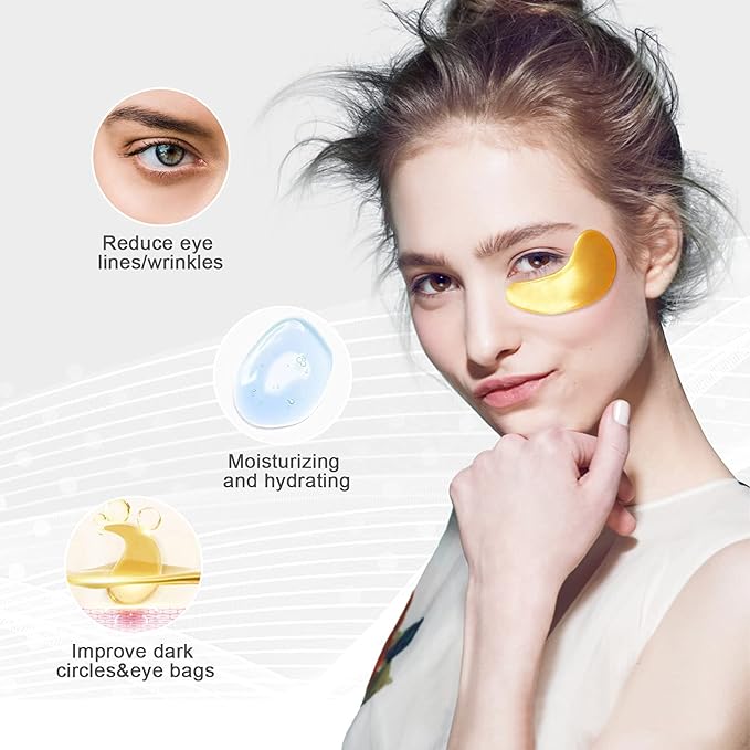 30 Pairs Crystal Collagen Under Eye Mask, Gold Gel Collagen Eye Pad For Moisturizing, Reducing Dark Circles & Puffy Eyes (30 Pairs Gold)