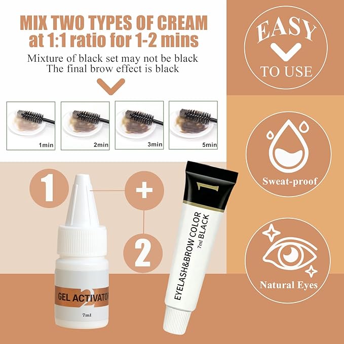 Lash Color Kit, Professional Eyelash & Eyebrow Color Kit Lasting for 2 Weeks, Instant Eyelash Color with Natural Ingredients, Safe & Easy to Use 7ML(Black)