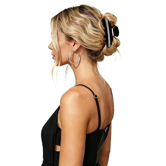 Aileam Acetate Hair Claw Clips for Women,Black Tortoise shell hair clip French Design Strong Hold Non-Slip claw clips for Thick Hair, 2 Pack