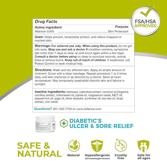 terrasil Foot Ulcer & Sore Relief, Natural Diabetic Foot Cream to Soothe & Moisturize Dry Cracked Skin & Diabetic Ulcers. Hypoallergenic – 3X Power (1.5oz)