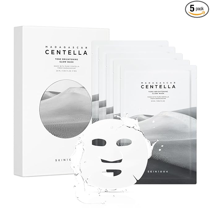 SKIN1004 Tone Balancing Mask, Face Mask Skincare for Uneven Skin Tone, Facial Sheet Mask for Radiant Skin Glow, Hydrating Face Mask with Madagascar Centella, Korean Skin Care, 0.84 fl oz / 25ml * 5ea