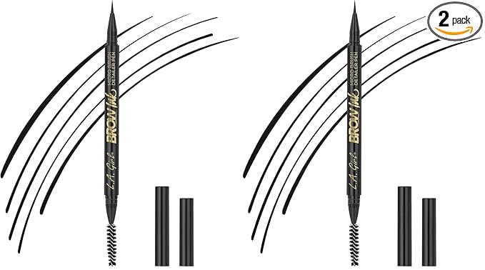 L.A. Girl Brow Ink Micro Brush Detailer Pen, Soft Black GBP347 (Pack of 2)