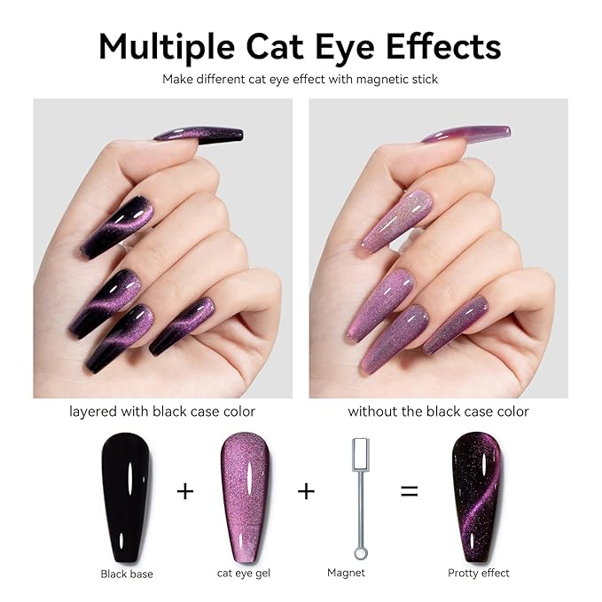 MAYCHAO 15ML Cat Eye Gel Nail Polish 1Pc Rainbow Purple Pink Gel Polish with Magnet Soak off Holographic Magnetic Nail Polish for Nail Art Manicure Salon DIY at Home, 0.5 OZ