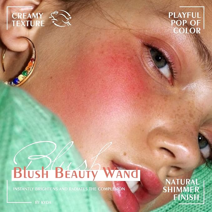 KYDA Blush Beauty Wand, Shimmer Blush with Cushion Applicator, Natural Pearl Finish, Silky Smooth Creamy, Lasting Glowing Blusher