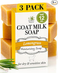 Southern Natural Goat Milk Soap Bar (Lemongrass 3 Pack) For Dry Sensitive Skin. Natural, Handmade Soap For Men, Women, Kids & Baby. Use On Face & Body