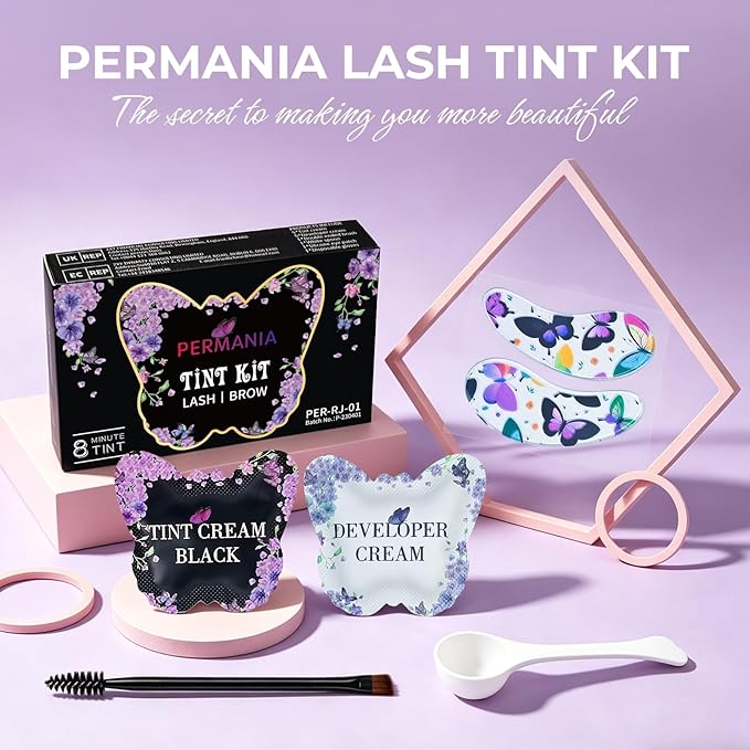 PERMANIA Lash & Brow Color Kit, Natural Black Lasts up to 4 Weeks Temporary Eyelash & Eyebrow Color