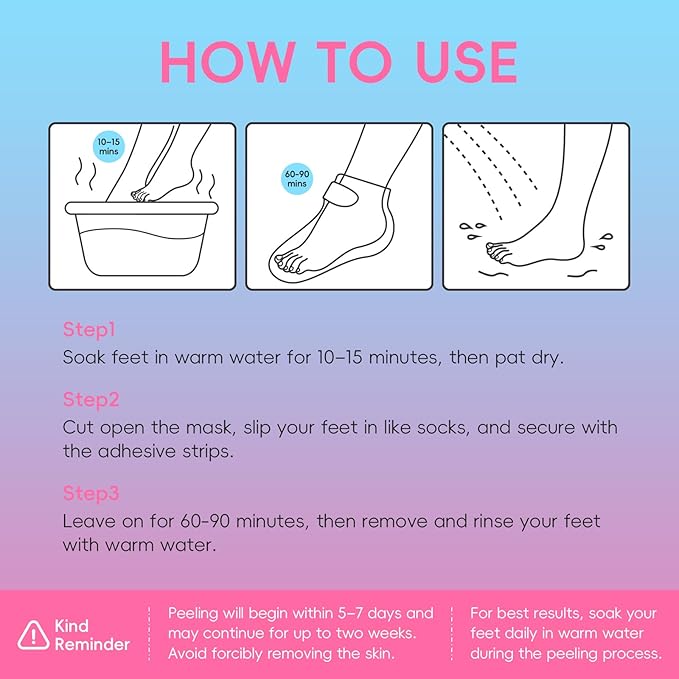 QUIYUM Peach & Aloe Vera Exfoliating Foot Mask, Foot Peeling Mask with Lactic Acid & Urea, Niacinamide & Hyaluronic Acid, for Dry Cracked Feet, Smooth, Glow, Soften, 6 Pairs, Stocking Stuffers