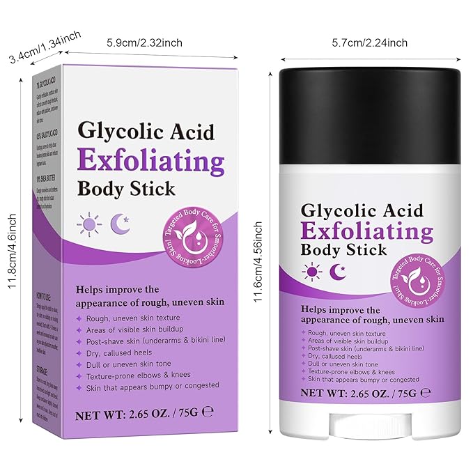 Glycolic Acid Body Scrub Stick for Rough & Bumpy Skin - 7% AHA + 0.5% BHA Exfoliating Stick with Shea Butter, Gentle Chemical Exfoliator for Arms, Legs, Back, 2.65oz for Men & Women