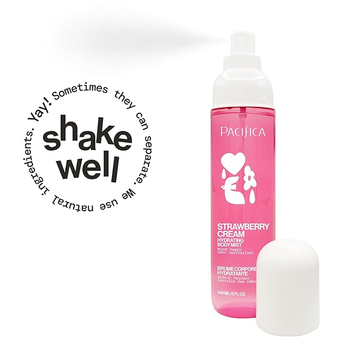 Pacifica Strawberry Cream Fruity Body Mist for Women – Sweet Strawberry Vanilla Cream Fragrance Spray, Hydrating, Odor Neutralizing, Vegan & Cruelty-Free, Phthalate-Free, 5 oz