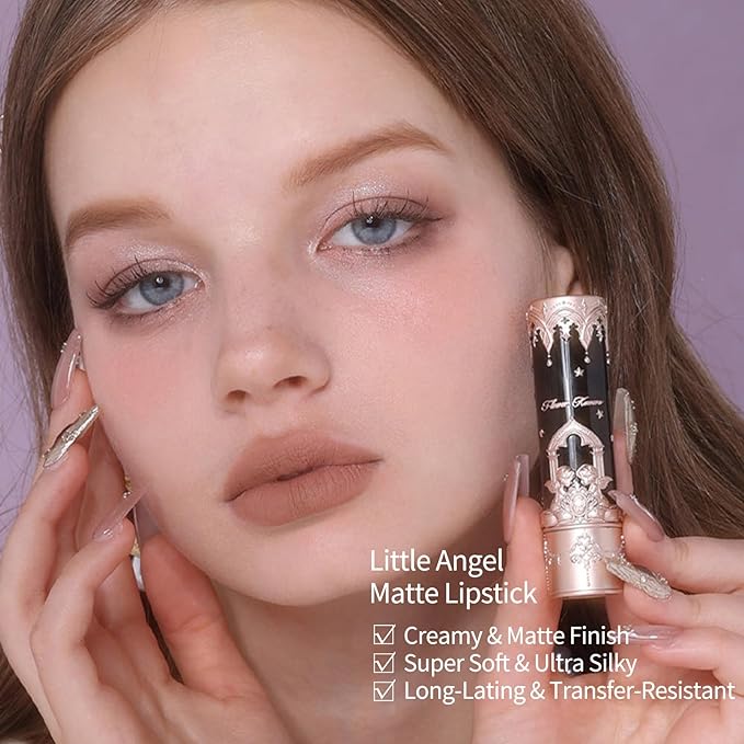 Flower Knows Little Angel Cream Blush and Matte Lipstick Set,Buildable & Blendable Velvety Makeup,Soft Long-Lasting Cute Make Up(Blush 04 Rose Ashes + Lipstick C07 Golden Wheat)