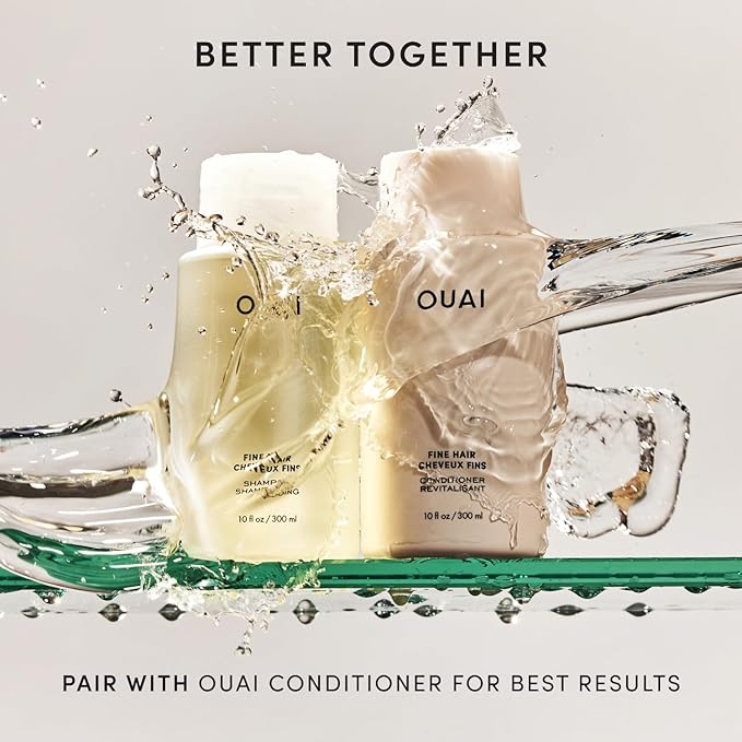 OUAI Fine Hair Shampoo - Biotin Thickening Shampoo for Flat, Thin Hair - Volumizing & Strengthening Keratin & Chia Seed Oil for Women & Men - Lightweight, Color-Safe, Sulfate Free, 10 Oz