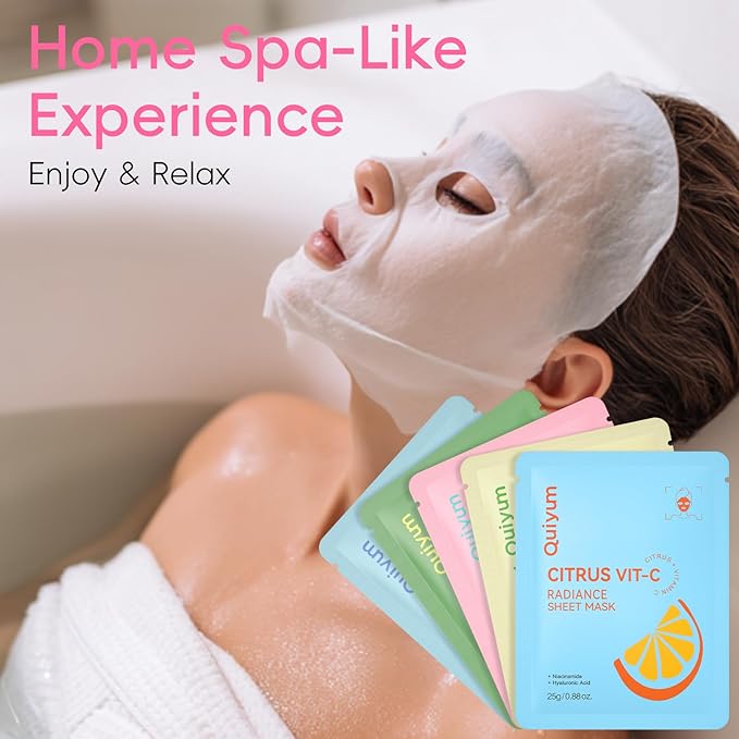 QUIYUM Fruit Face Masks Skincare, Facial Masks for Women, Sheet Masks Beauty with Natural Ingredients, Moisturize & Soothe for All Skin Type, Birthday Party Spa Gift 25 Pack, Stocking Stuffers