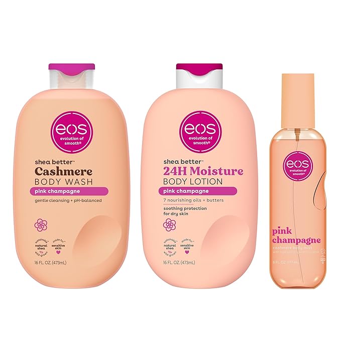eos Pink Champagne Scent Layering Bundle - Body Wash, Body Mist, Body Lotion