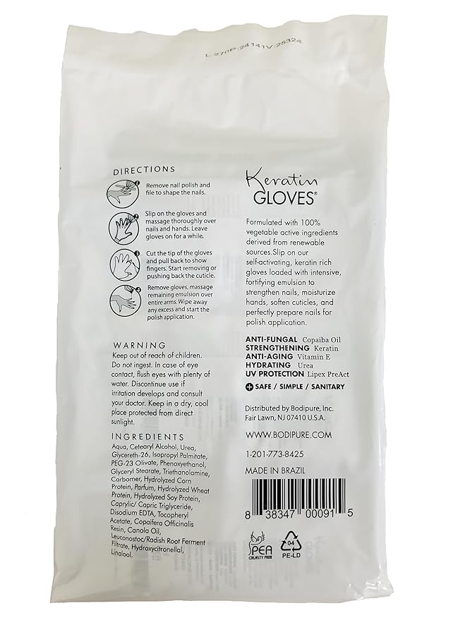 Bodipure Keratin Hand Mask Gloves for Dry Cracked Hands – Deep Moisturizing Cuticle Repair Treatment – Professional Spa Hydrating Gloves for Soft Hands & Nails – 12 Pair Pack
