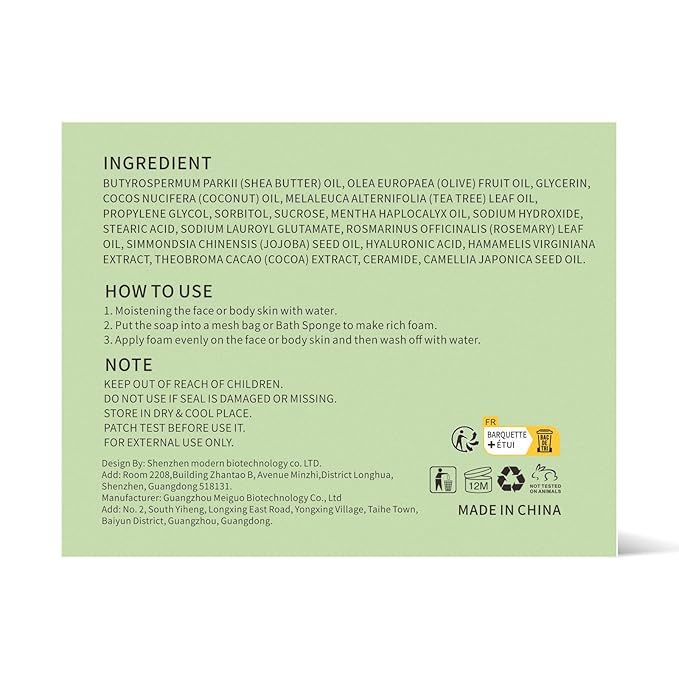 Tea Tree Oil Soap Bar for Face & Body Wash All Natural Organic Bath Soaps Acne Hand Foot Body Oder Moisturizer Plant Deodorant Facial Cleanser Women Men with Soap Holder Bag Scrubber Mesh