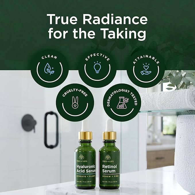 Facial Skin Care Set, Brightening, Firming, Hydrating, Dry Face, Dermatologist Tested - Retinol Serum and Hydrating Hyaluronic Acid - Skin Care Kit, 2 count of 1 Fl Oz