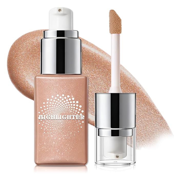 IONSGAKO Liquid Highlighter Makeup, Cream Glassy Highlighter for Face Natural Glow Finish Illuminator Buildable Long Lasting Illuminating Glow Makeup - 02 Medium Glow