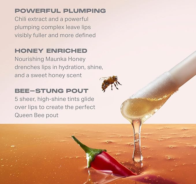 Morphe Hot Honeys Volumizing Lip Oil Plumper - Hydrating Lip Gloss for Women with Manuka Honey + Chili Extract - Makeup for Tingling Volume & Glossy Sheer Tint - Queen Bee (0.15 fl oz)