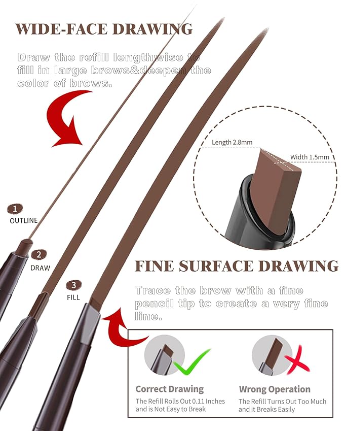 6 Pack Light Brown Eye Brow Pencil, Waterproof Eyebrow Pencils for Women- Dual-Ended with Spoolie Brush and Triangular Tip for Easy Defining, Natural Fill, Long-Lasting Brows, Sweatproof