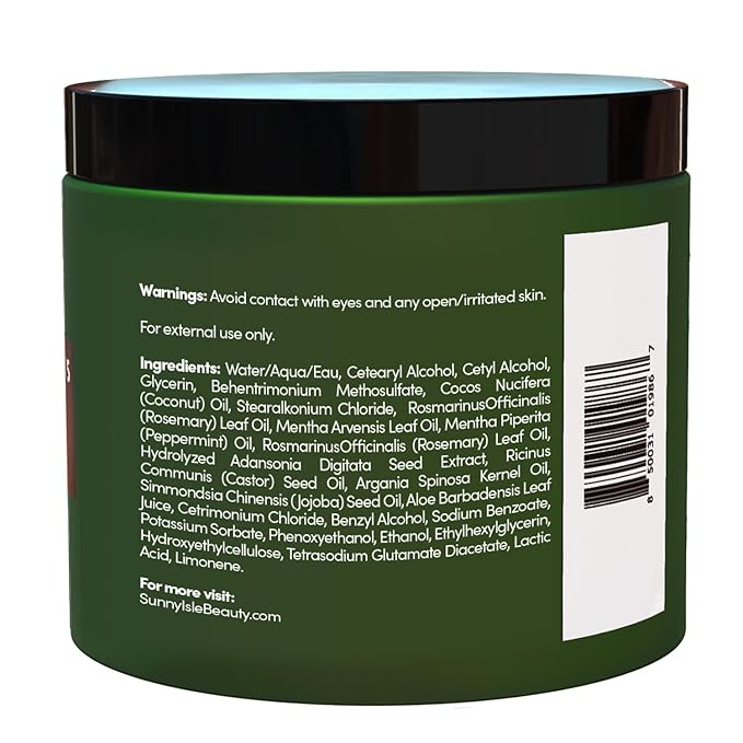 Sunny Isle Rosemary Mint Hair & Strong Roots Masque - Biotin, Jamaican Black Castor Oil - 16 oz