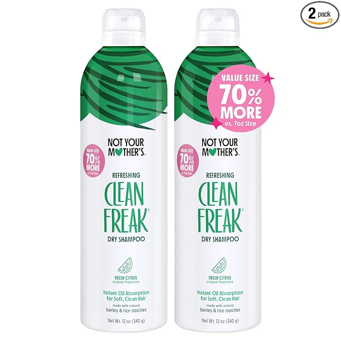 Not Your Mother's Value Pack Clean Freak Refreshing Jumbo Dry Shampoo (2-Pack) - 12 oz Each - 70% More to Instantly Absorb Oil and Refresh Hair Between Washes - Fresh Citrus - For All Hair Types