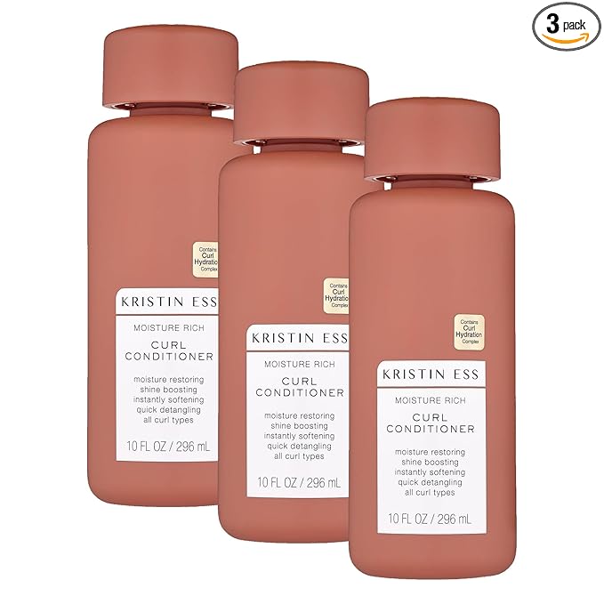Kristin Ess Hair Moisture Rich Curl Conditioner for Curly + Wavy Hair, Curly Hair Product, Detangler, For Dry Damaged Hair, Vegan, Sulfate, Paraben and Silicone Free, Color + Keratin Safe, (Pack of 3)