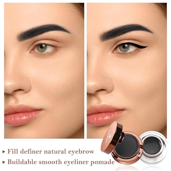 Cream Eyebrow Duo Kit, Brow Powder and Eyeliner Gel, Eye Brow Pomade Waterproof Highly Pigmented, Filler Thicker Brows, with Dual Head Brush