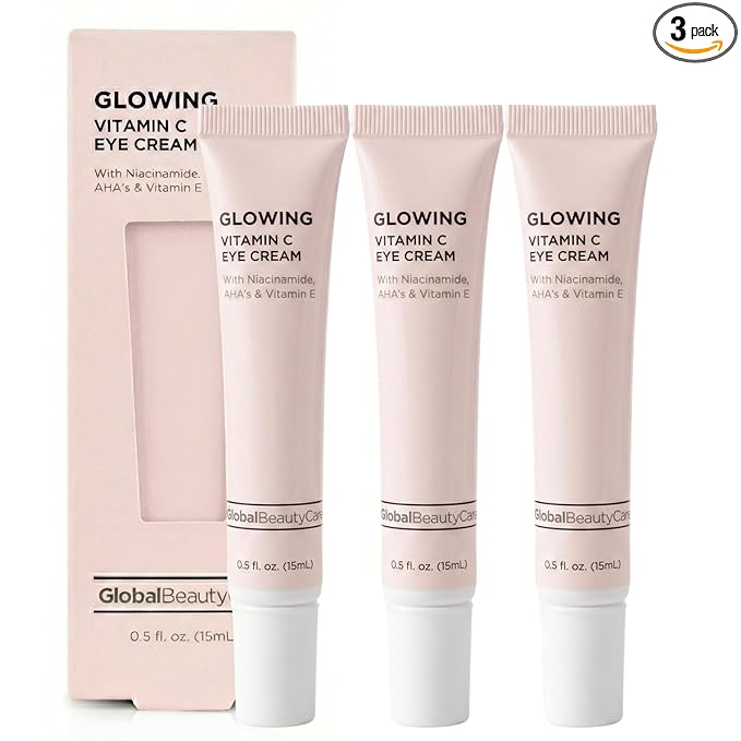 Global Beauty Care Glowing Vitamin C Eye Cream – Radiant Under Eye Treatment to Support Smooth Looking Skin with Niacinamide, AHA & Vitamin E, Antioxidant Care for Dark Circles, 0.5 fl oz (Pack of 3)