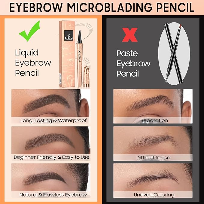 Eyebrow Pen - Microblading Eyebrow Pencil Eyebrow Color With Micro 4 Point Lift & Brow Pen Snatch, Long-Lasting Waterproof Eyebrow Pencils for Women (Dark Brown)