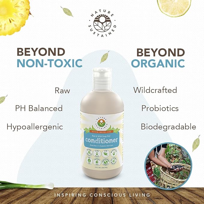 Nature Sustained Organic Conditioner - Hypoallergenic, Chemical-Free, Sulfate Free Natural Conditioner for Dry or Damaged Hair, Raw Probiotic Hydrating Soapberry Formula, Gallon, Original