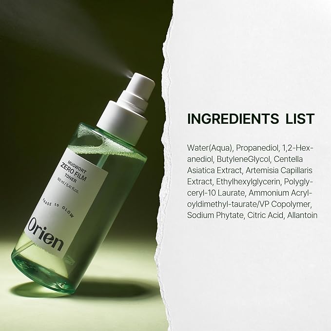Orien Mugwort Zero Film Toner 5.41 fl.oz. 160ml ㅣpH5.5 Calming, Soothing, Hydrating Spray Toner
