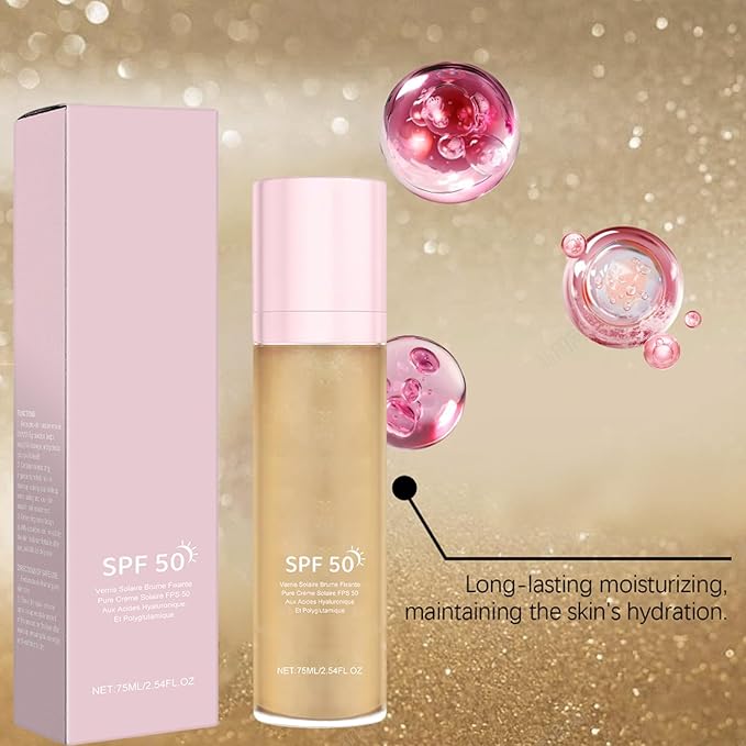 Earia Sheer Setting Mist Sunscreen SPF 50, Shimmer Body Oil Spray for Face & Body, Lightweight, Non-Greasy, Hydrating Makeup-Friendly Glow Spray