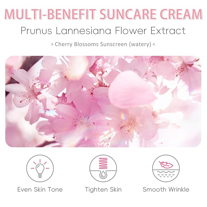 Sunscreen SPF 50 PA+++, Cherry Blossoms Essence Isolation Cream Suncare Moisturizing Sunscreen for Face & Body, Lightweight, Fast-Absorbing, Hydrating & Non Greasy Sun Protection for All Skin Types